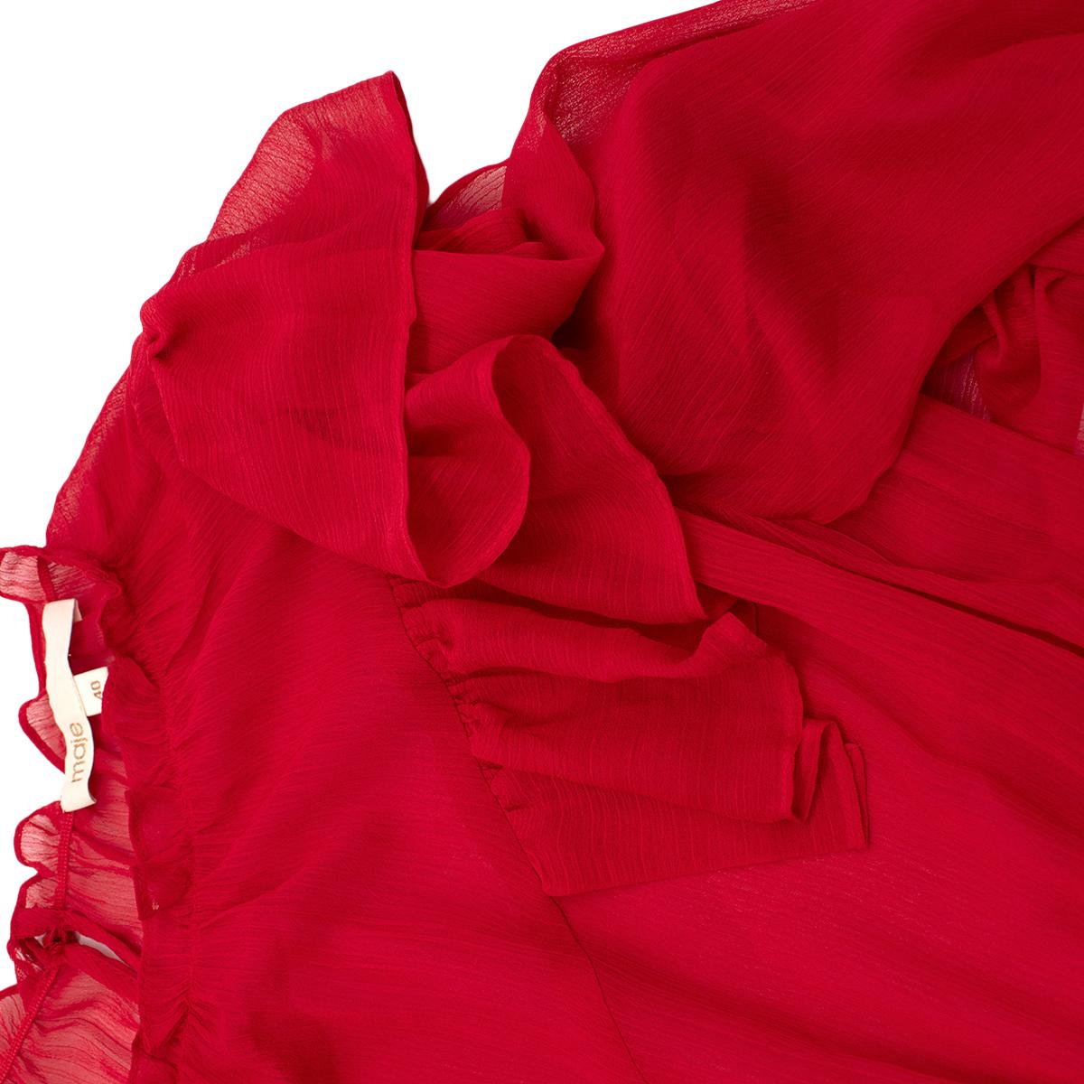 Women's Maje Red Long Muslin Dress with Ruffles - Size M For Sale