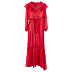 Maje Red Long Muslin Dress with Ruffles - Size M