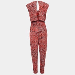 Maje Red Printed Crepe Smocked Detail Jumpsuit M