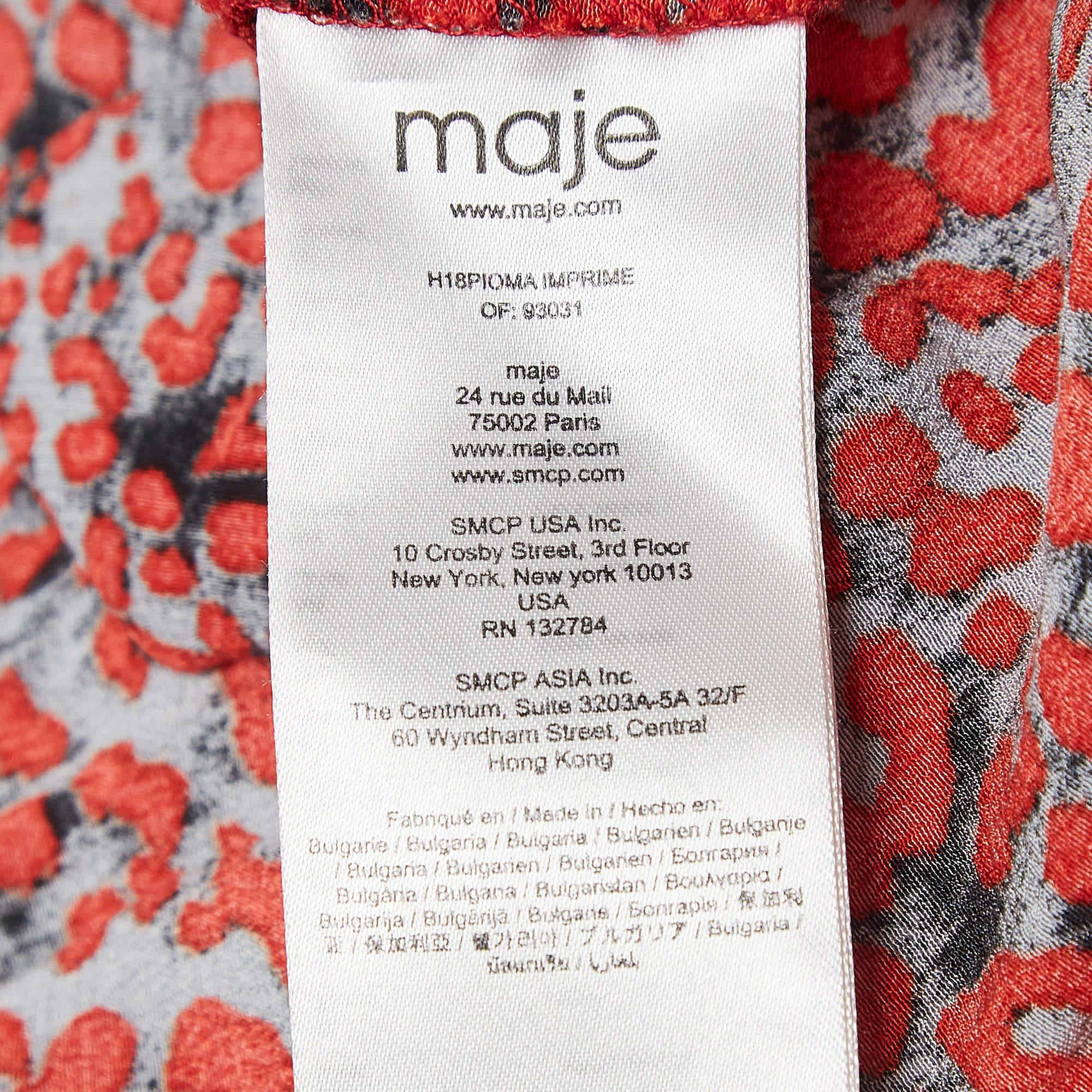 Women's Maje Red Printed Crepe Smocked Detail Jumpsuit M