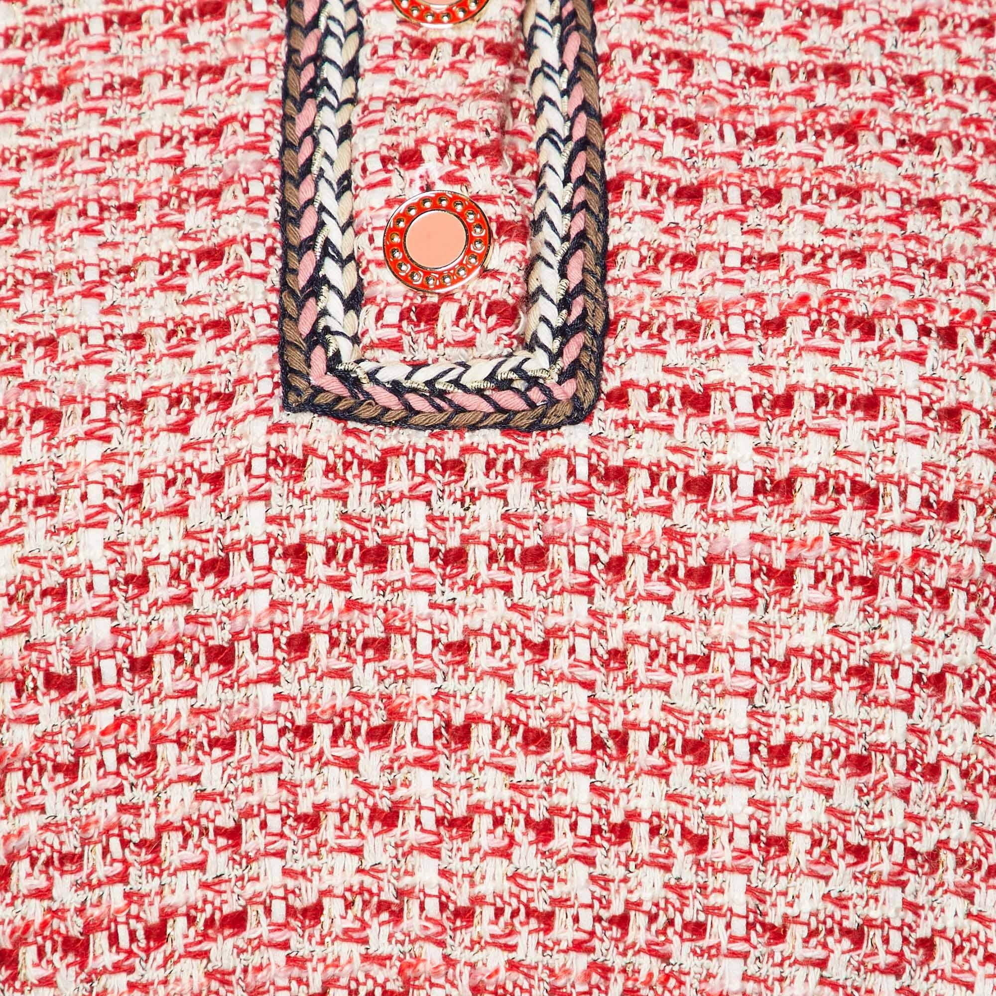 Beige Maje Red Tweed Polo Cropped Shirt M. en vente