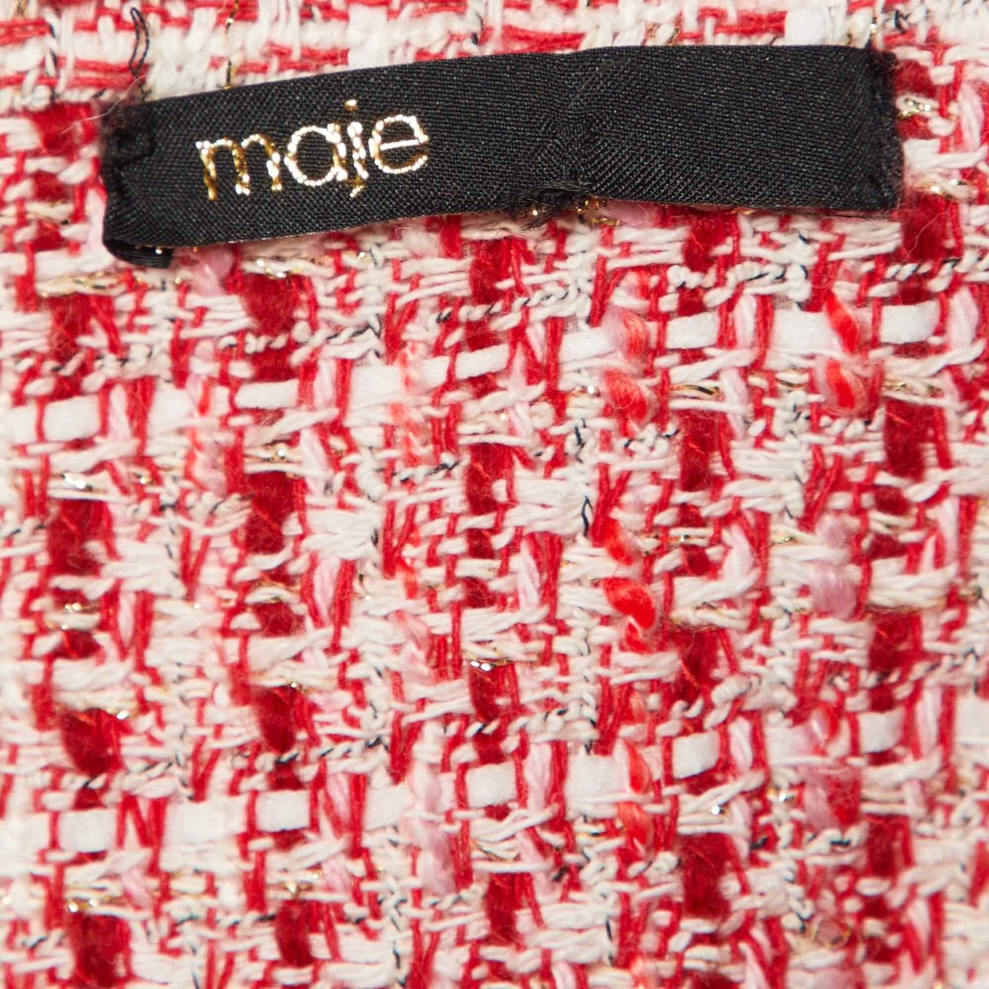 Maje Red Tweed Polo Cropped Shirt M. Bon état - En vente à Dubai, Al Qouz 2