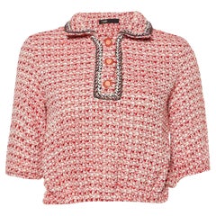 Maje Red Tweed Polo Cropped Shirt M