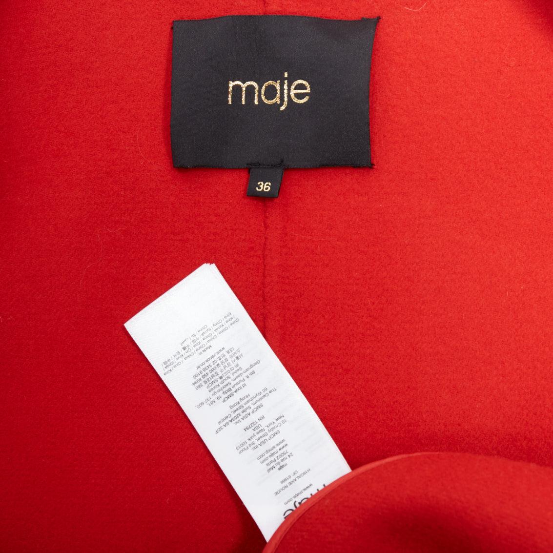 Maje rosso in misto lana con risvolto a punta e tasche, cappotto lungo FR36 XS in vendita 3