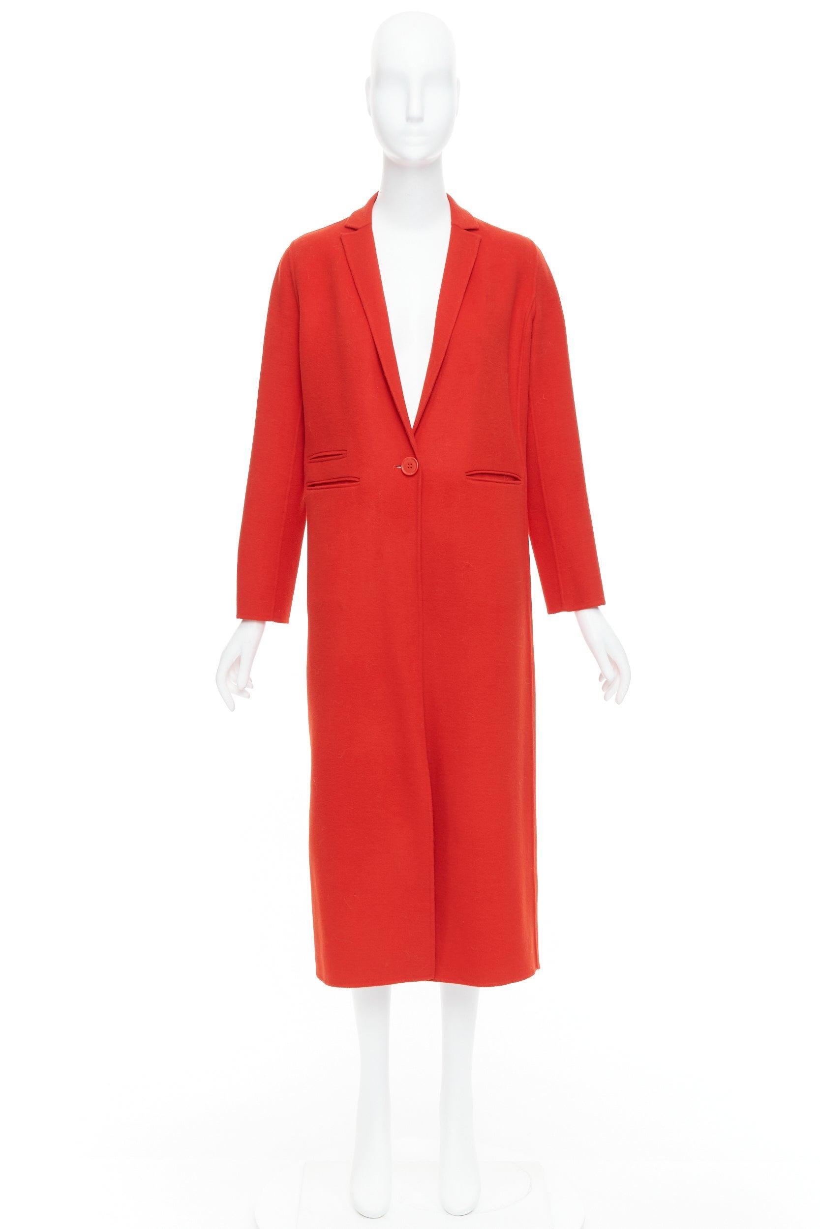Maje rosso in misto lana con risvolto a punta e tasche, cappotto lungo FR36 XS in vendita 4