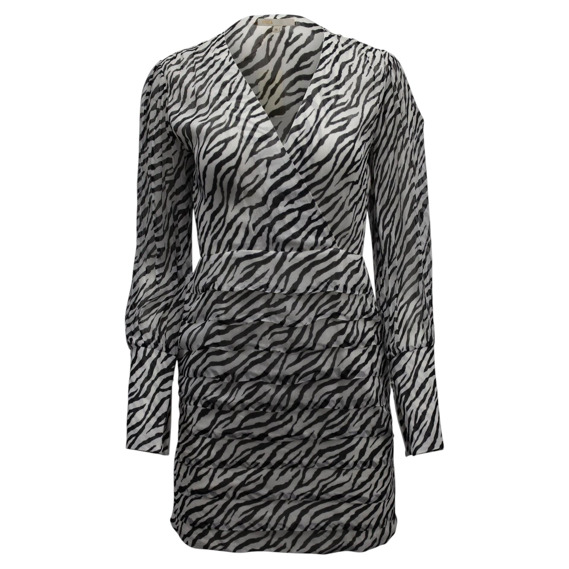 Maje Ribane Zebra-Print Mini Dress in Animal Print Viscose