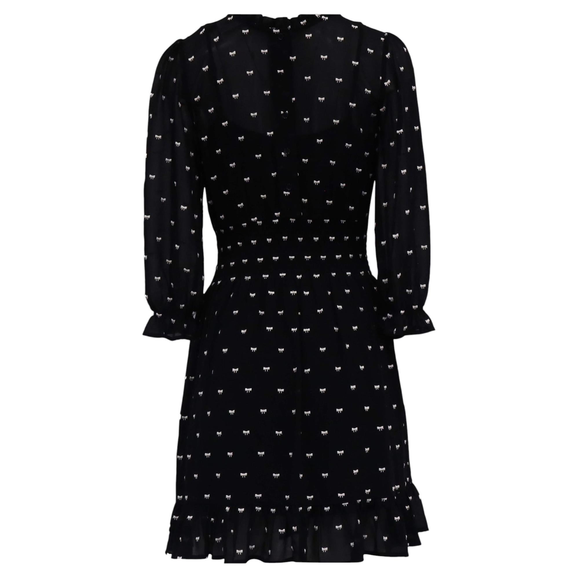 Maje Rythonoeud Bow Print Mini Dress in Black Polyester For Sale