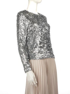Maje Silver Sequin Long Sleeve Top Size S