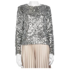 Maje Silver Sequin Long Sleeve Top Size S