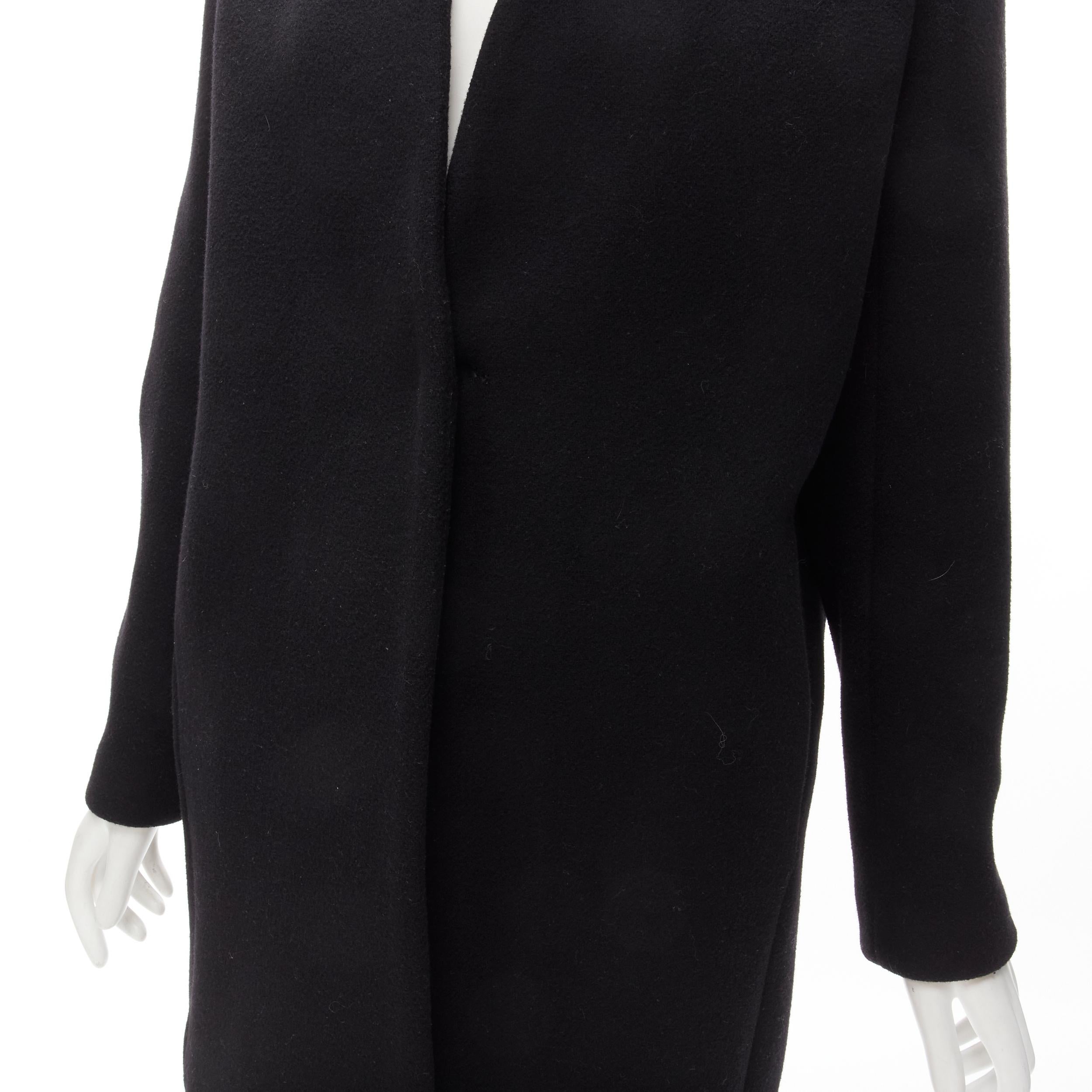 MAJE Sirop black calfskin leather trim wool collarless coat US2 S For Sale 4