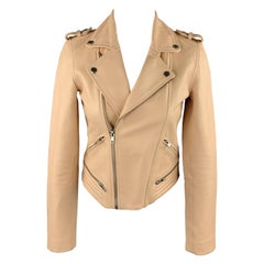 MAJE Size 12 Peach Leather Biker Jacket