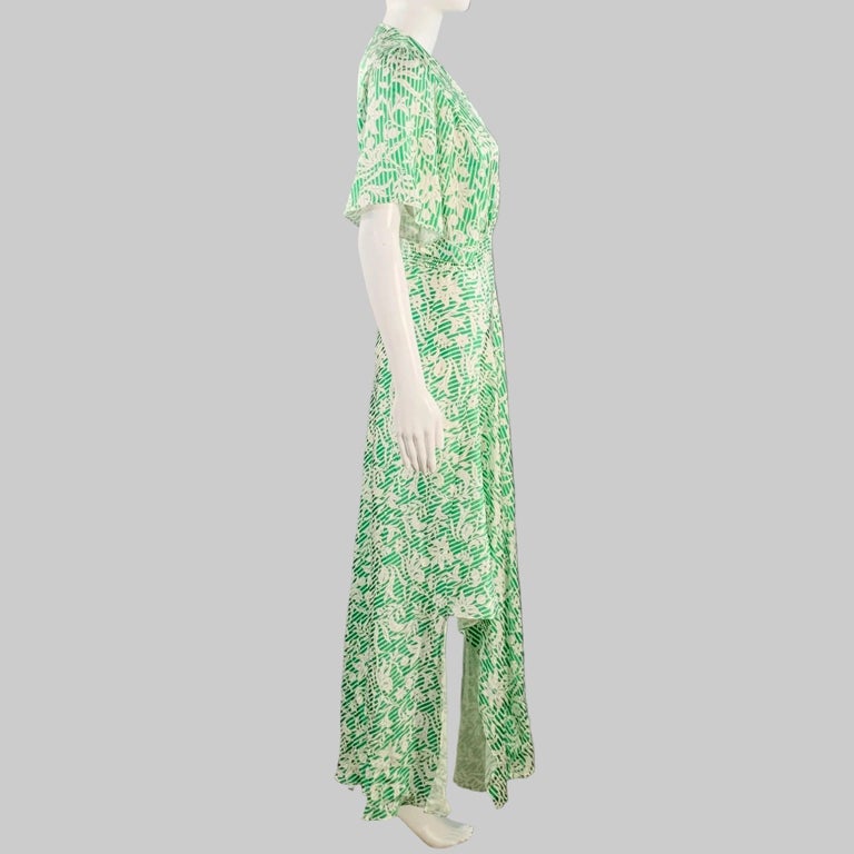 MAJE Size 2 Green Beige Viscose Blend Floral V-Neck Maxi Dress