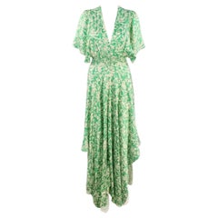 MAJE Taglia 2 Verde Beige Viscosa Miscela Floreale Maxi Abito con Scollo a V MAJE Taglia 2 Verde Beige Viscosa Miscela Floreale Maxi Abito con Scollo a V