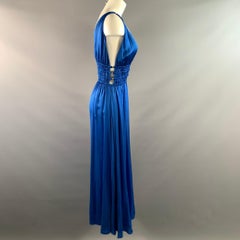 Robe longue MAJE, taille 4, en viscose bleue, plissée, col en V