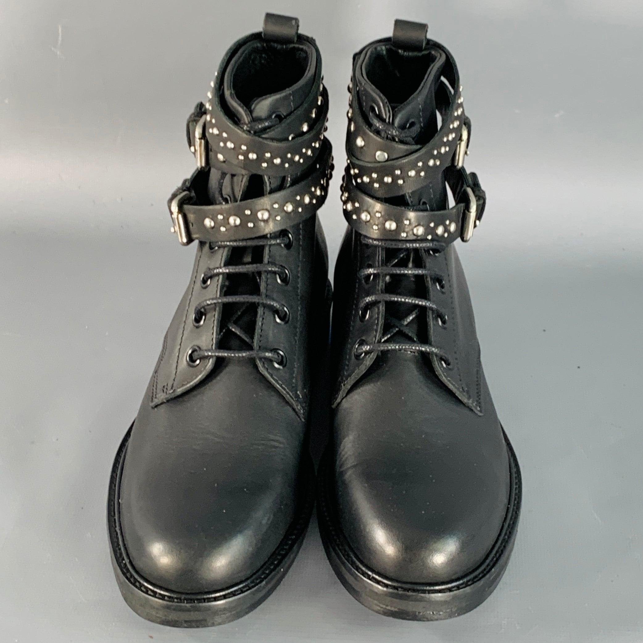 MAJE Size 6 Black Studded Leather Wrap Around Lace-Up Boots In condizioni ottime in vendita a San Francisco, CA