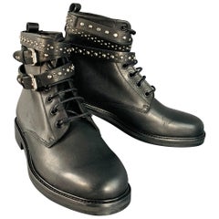 MAJE Taille 6 Bottes à lacets en cuir clouté noir
