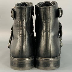 MAJE Größe 9 Schwarz Leder Nietengürtel mit Seitenreißverschluss Militär Stiefeletten