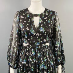 MAJE Size S Black Green Blue Chiffon Floral Cutout Midi Dress