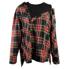 MAJE Size S Black Multi Color Acetate Blend Plaid Asymmetrical Casual Top