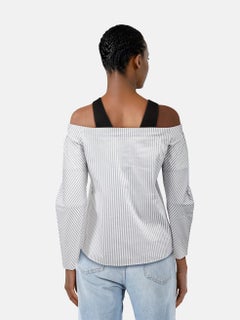 Maje Striped Off Shoulder Strap Detail Top Size S