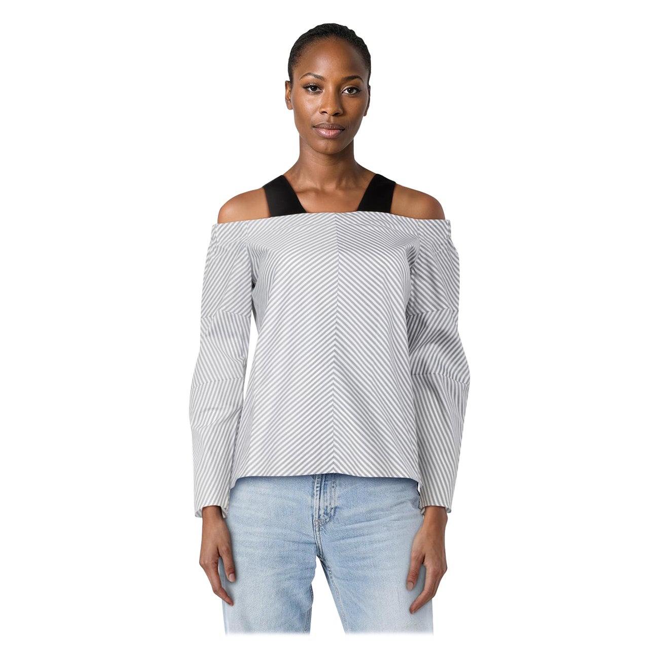 Maje Striped Off Shoulder Strap Detail Top Size S in vendita
