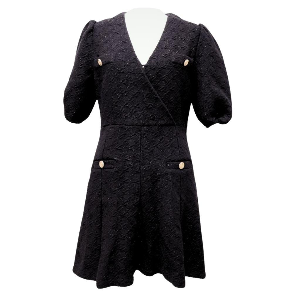 Maje Textured Mini Dress with Puff Sleeves - EU 38