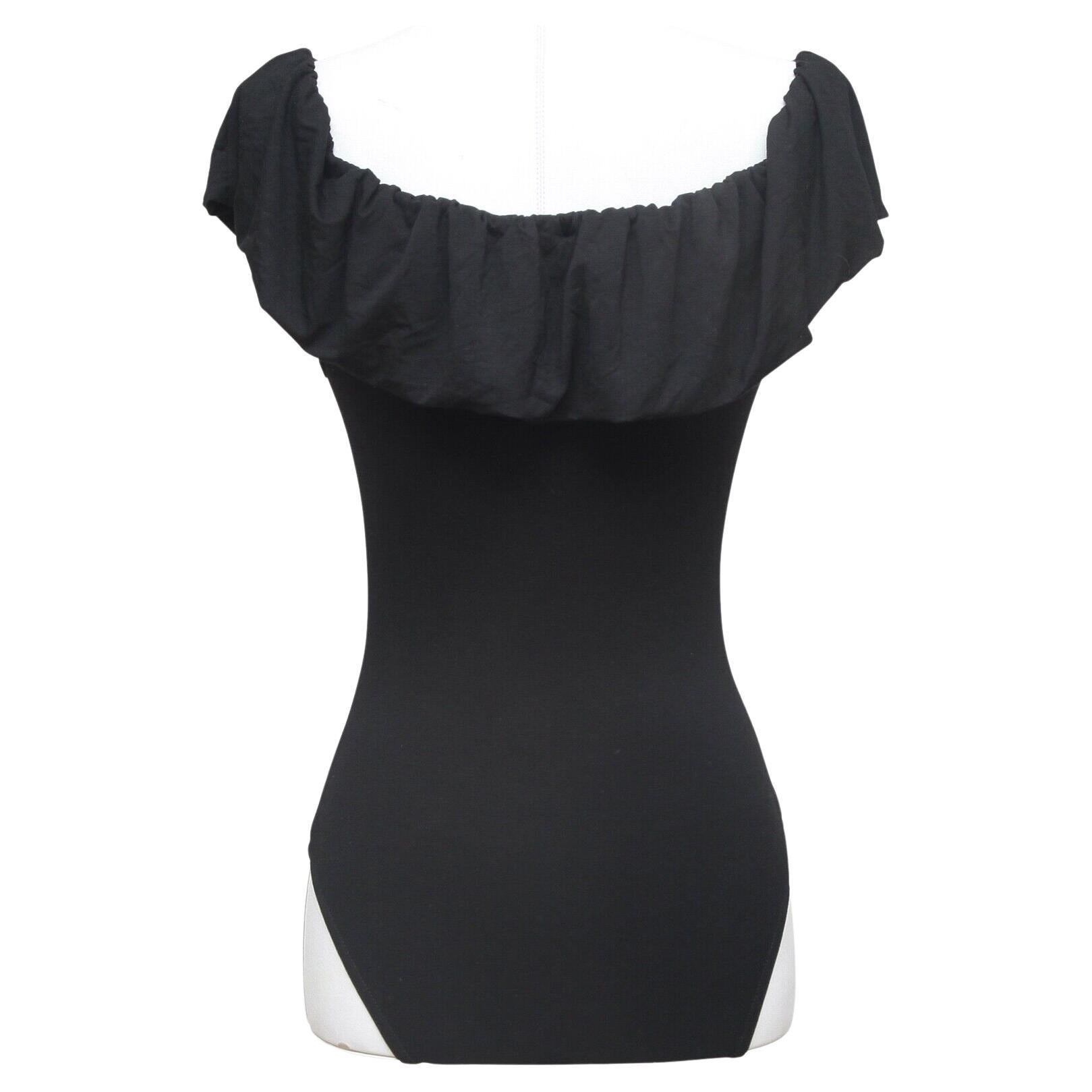 MAJE Top Bodysuit Blouse BLACK Ruffles Scoop Neck Sleeveless Sz 2 NWT For Sale 4