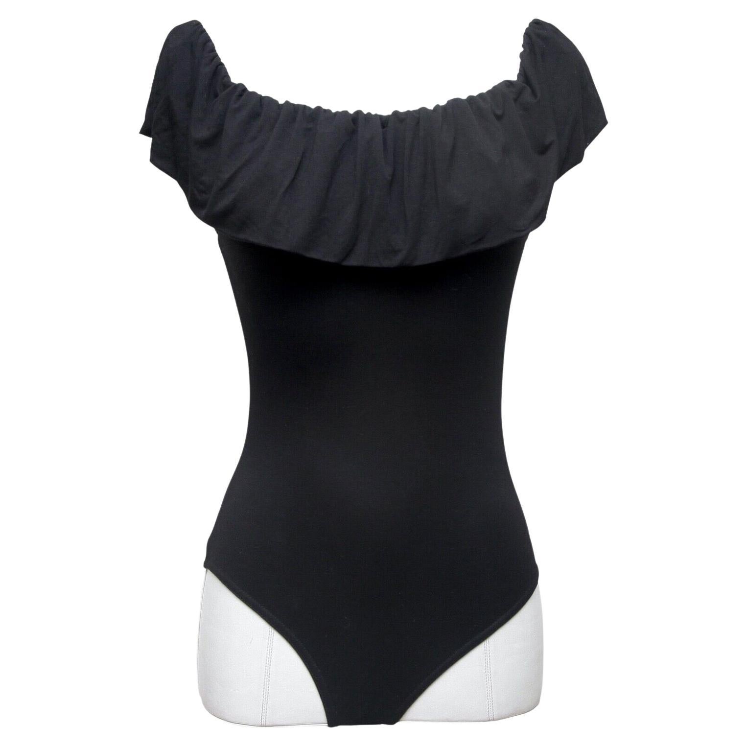 MAJE Top Bodysuit Blouse BLACK Ruffles Scoop Neck Sleeveless Sz 2 NWT For Sale