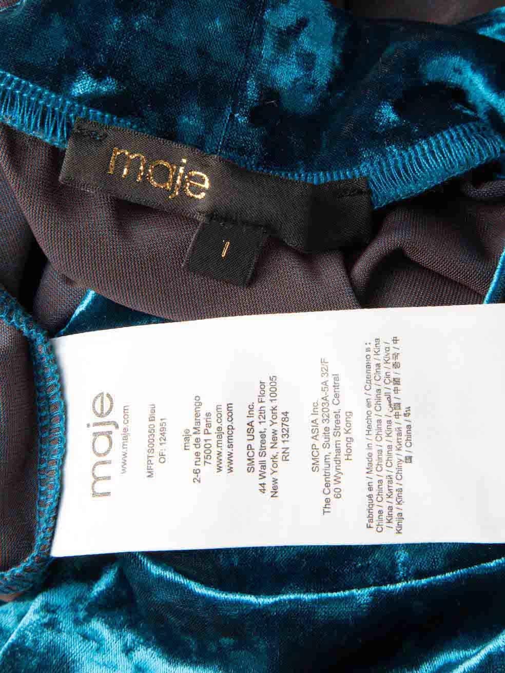 Maje Turquoise Velour Turtleneck Top Size S In Excellent Condition In London, GB