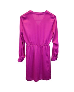 Maje V-Neck Mini Dress in Magenta Silk