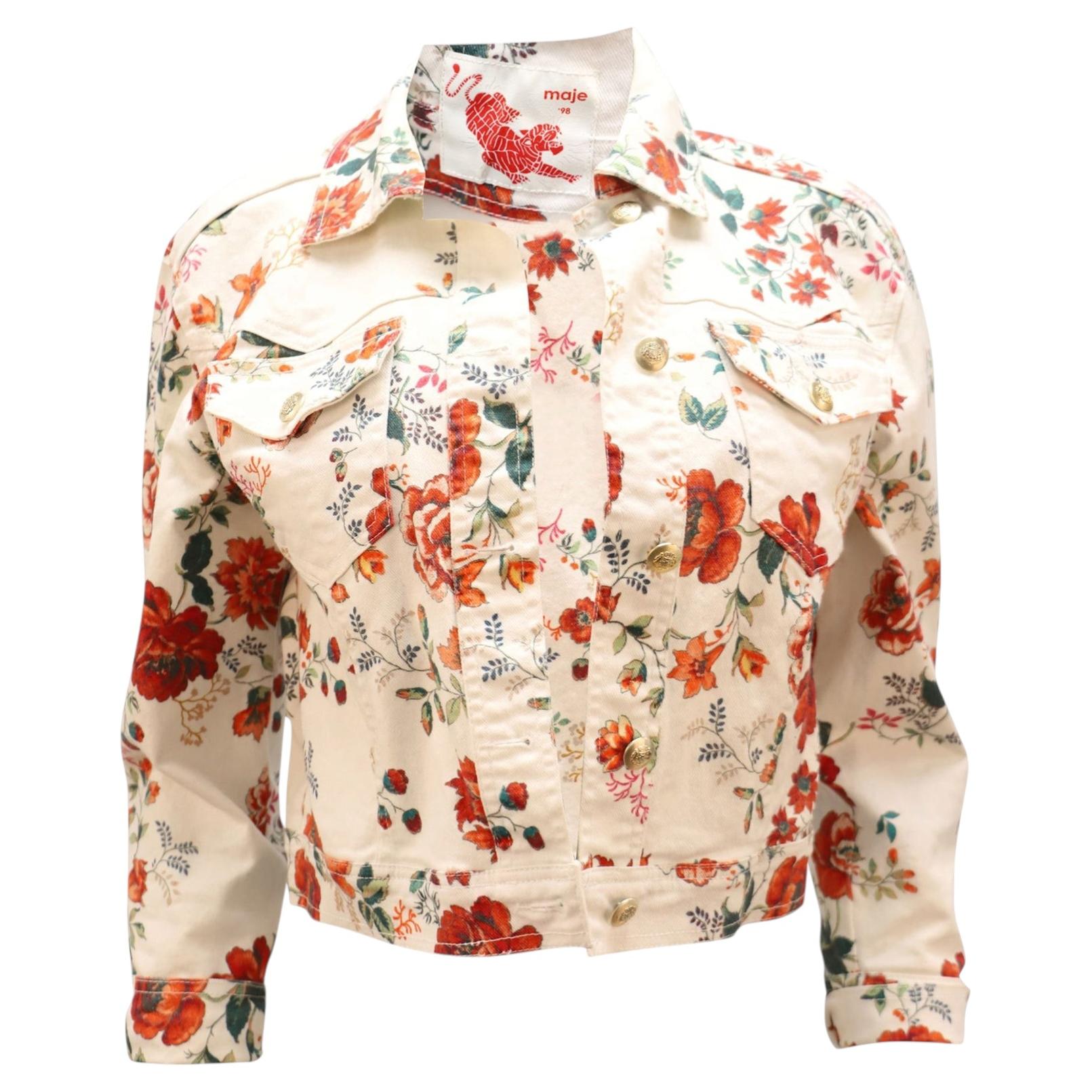 Maje Viflor Denim Jacket in Floral Print Cotton
