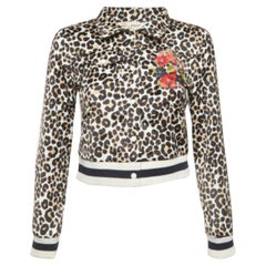 Maje White Animal Print Embroidered Satin Biker Jacket XS