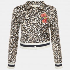 Maje Chaqueta biker blanca de satén bordado con estampado animal XS