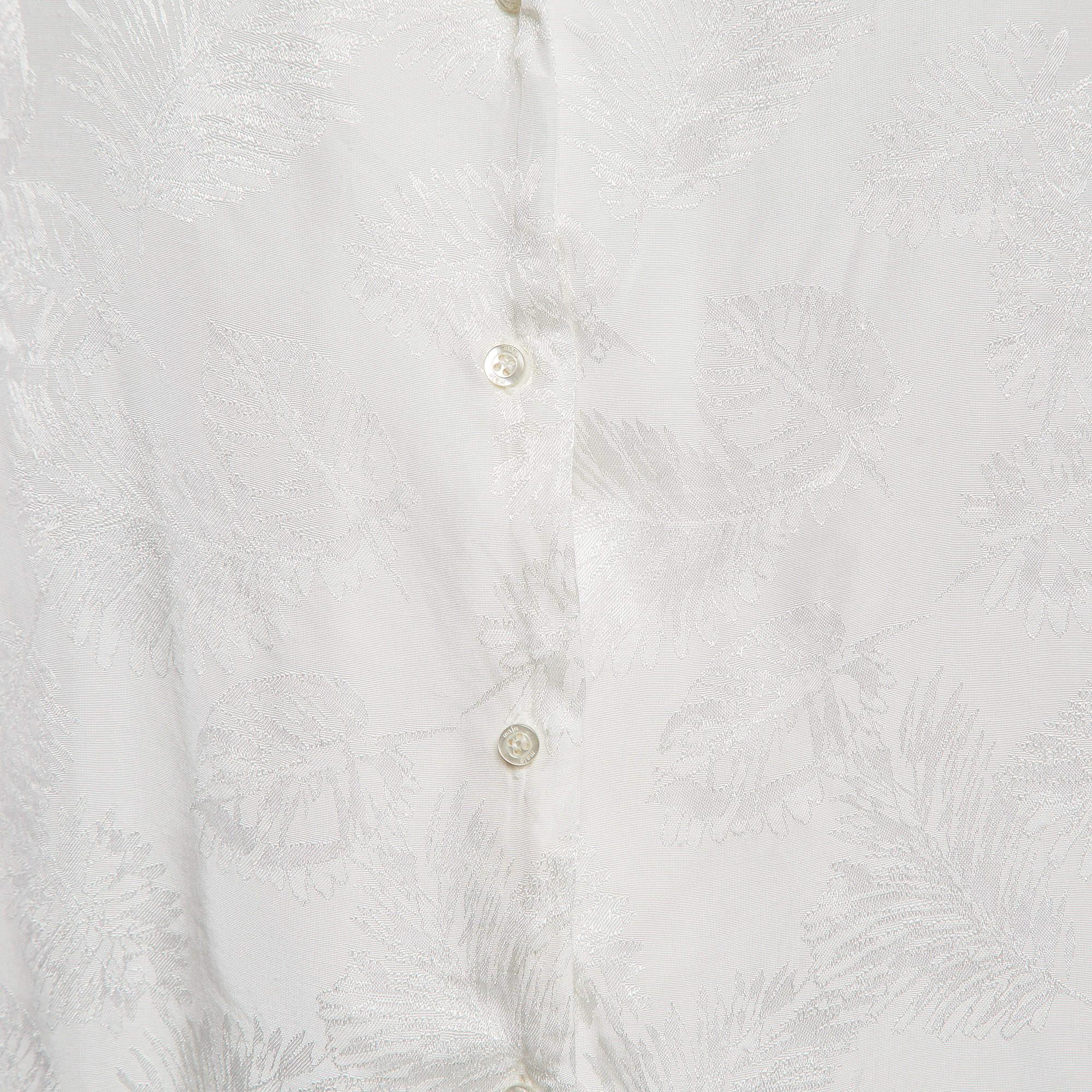 Gray Maje White Ecru Jungle Jacquard Satin Shirt M For Sale