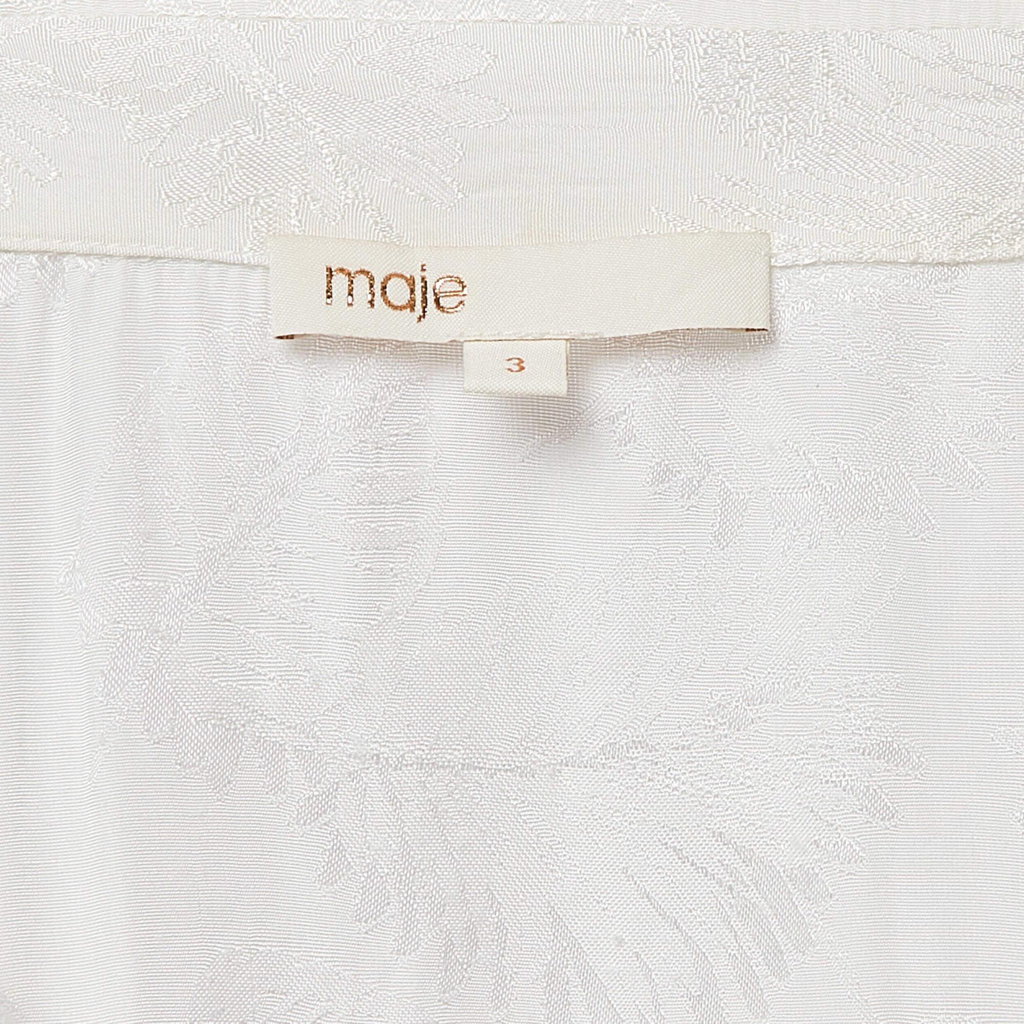 Women's Maje White Ecru Jungle Jacquard Satin Shirt M For Sale