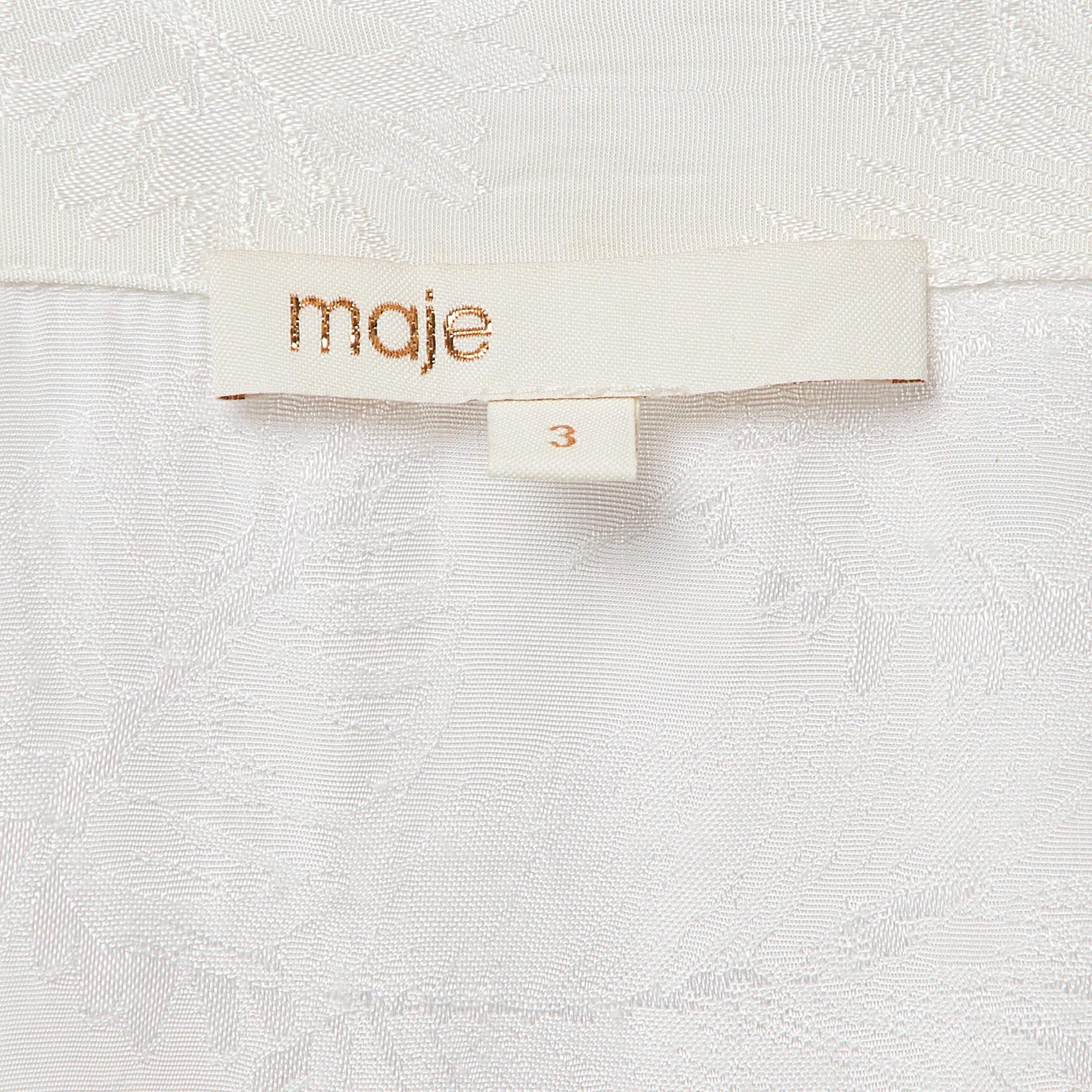 Maje White Ecru Jungle Jacquard Satin Shirt M For Sale 1