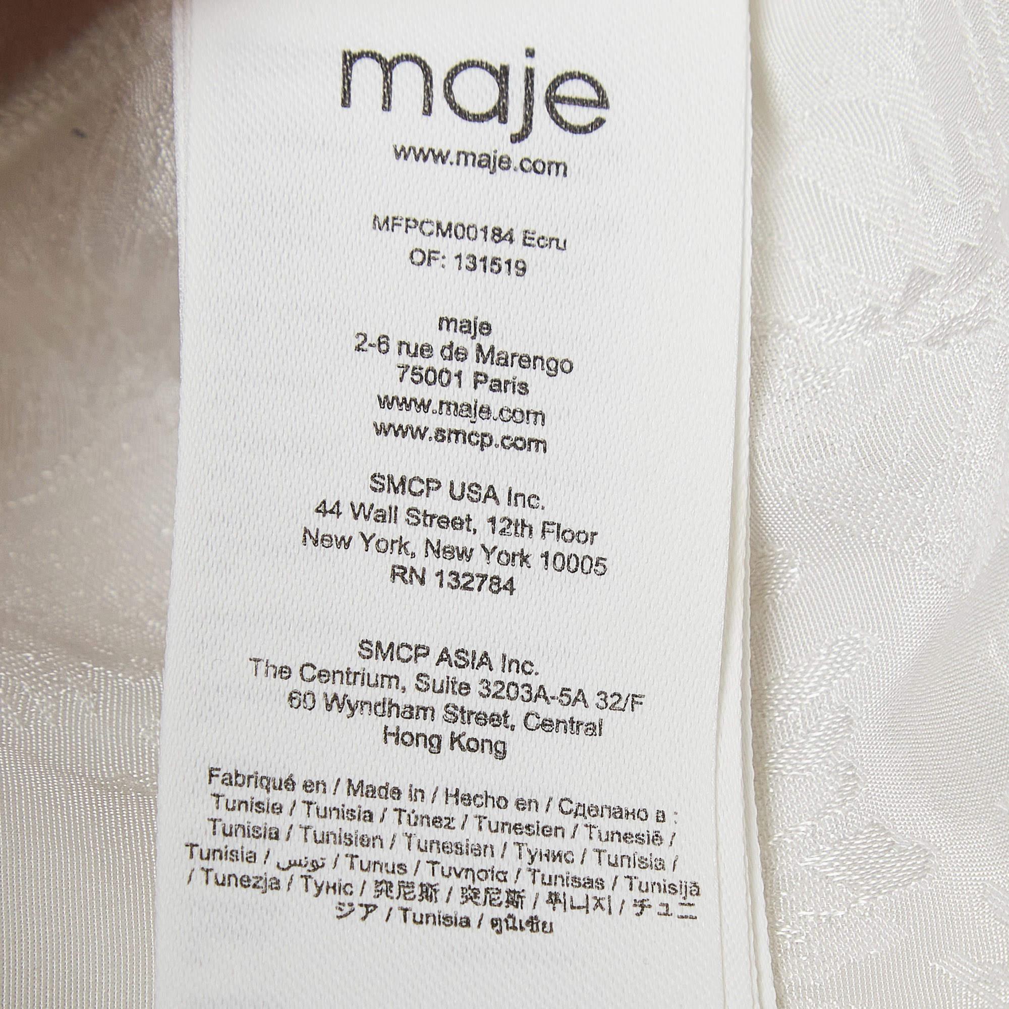Maje White Ecru Jungle Jacquard Satin Shirt M For Sale 2