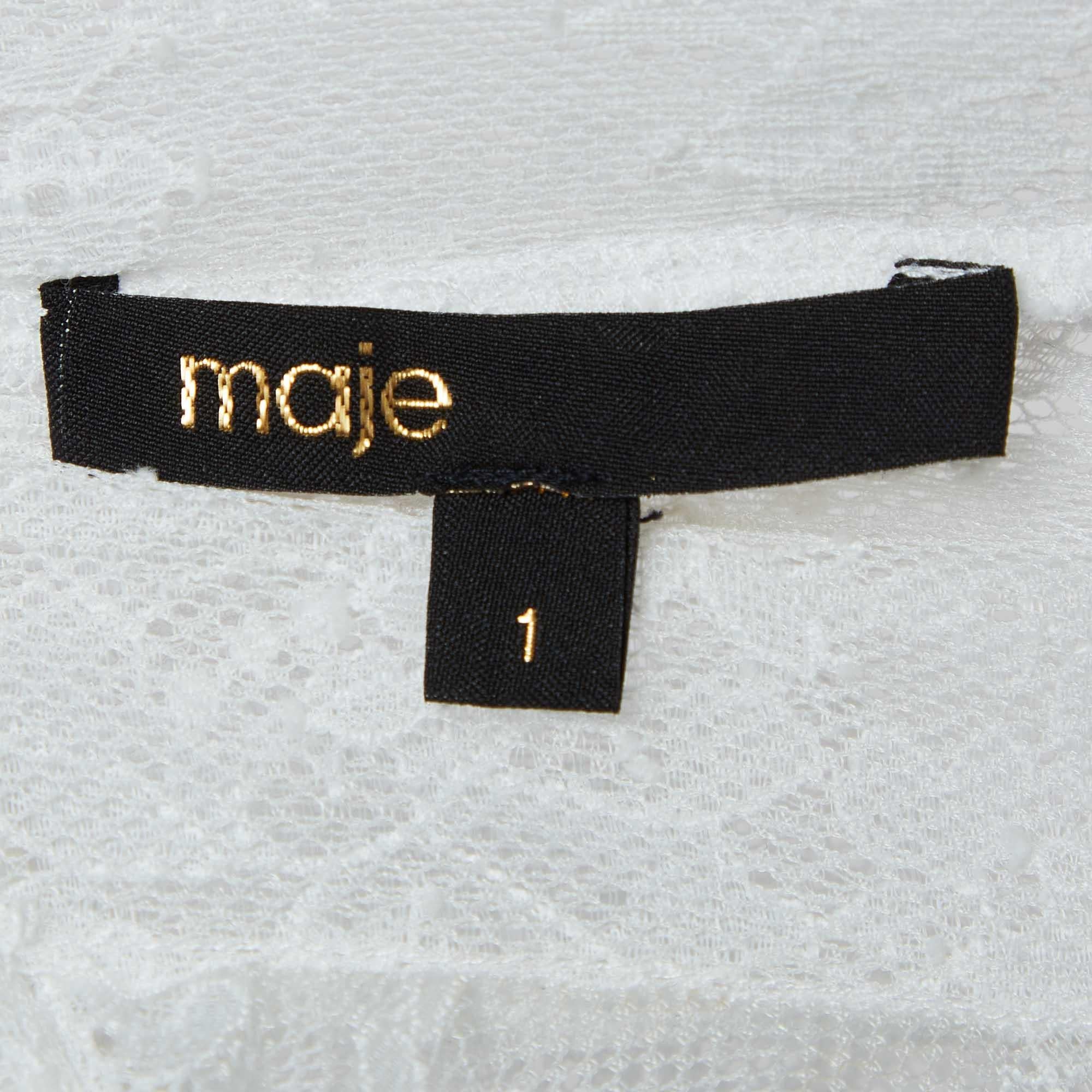 Maje White Floral Lace Semi Sheer Top S In Good Condition For Sale In Dubai, Al Qouz 2