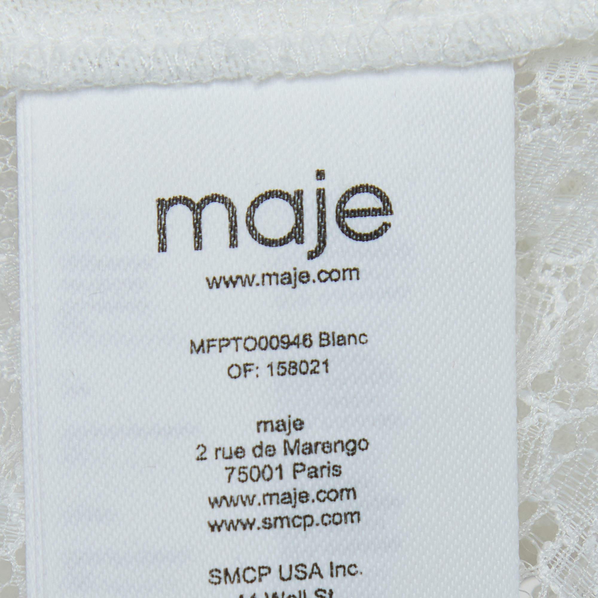 Women's Maje White Floral Lace Semi Sheer Top S For Sale