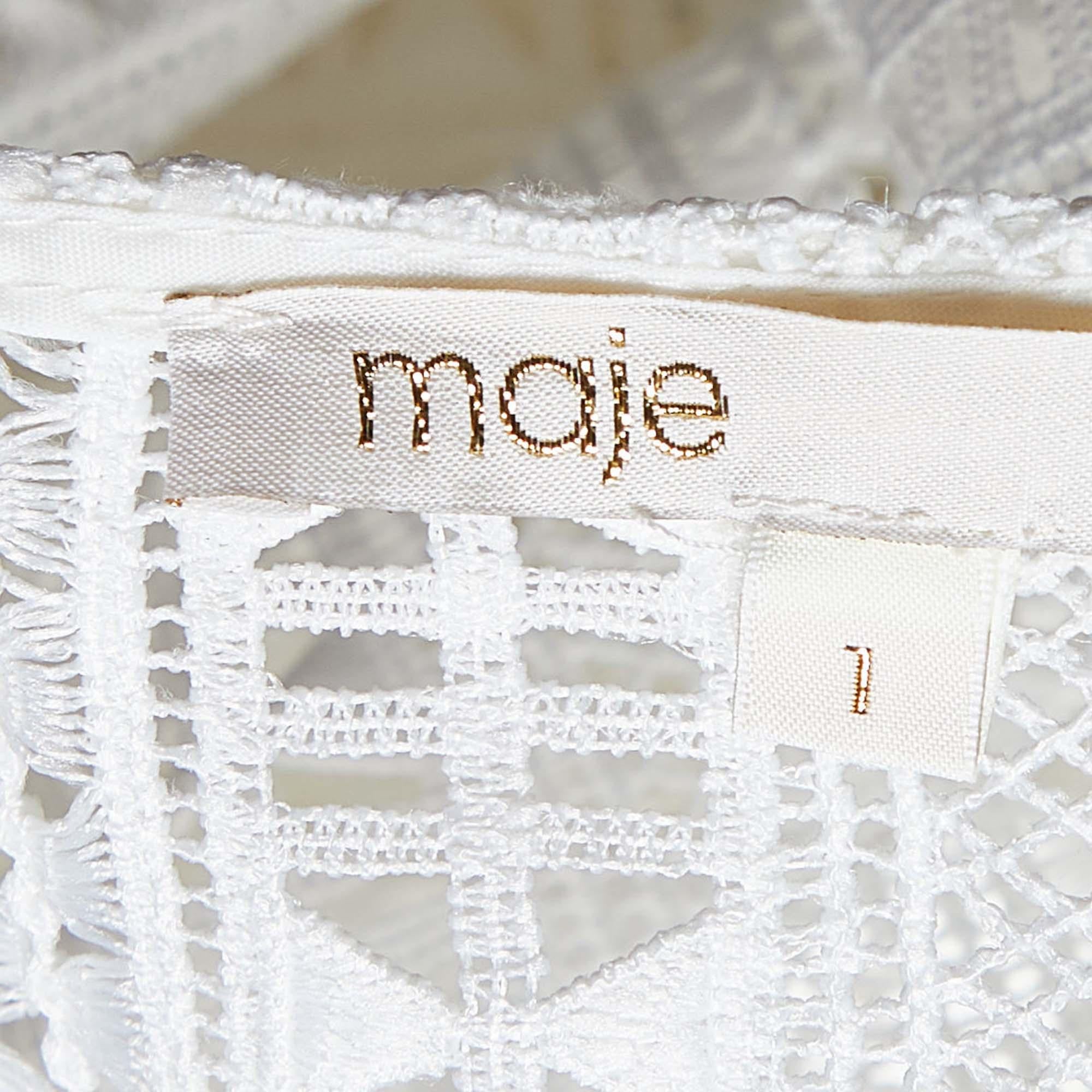 Maje White Lace & Crepe Flared Midi Dress S In Excellent Condition In Dubai, Al Qouz 2