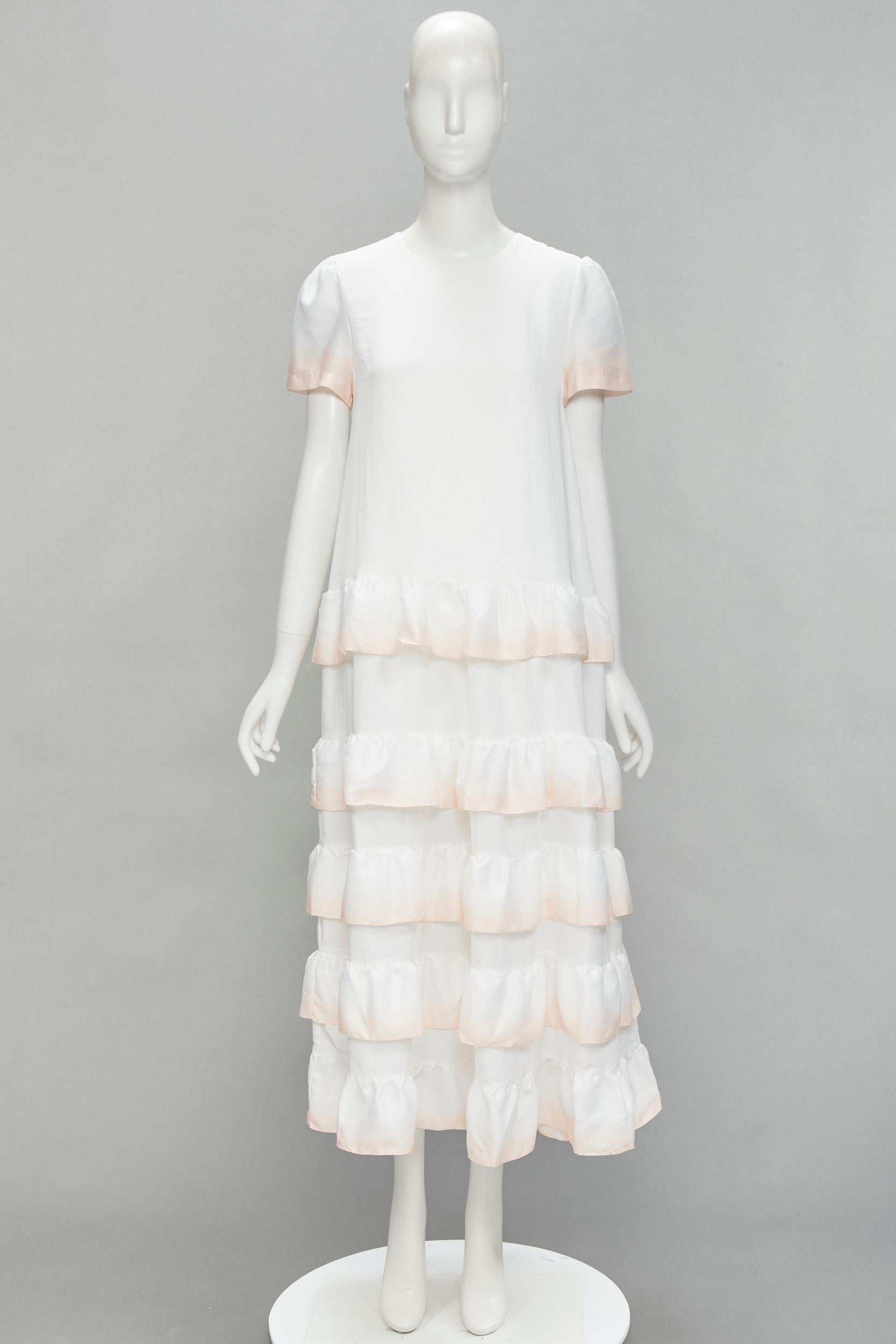 MAJE white pink dip dye ruffle petal tiered midi dress FR38 M For Sale 2