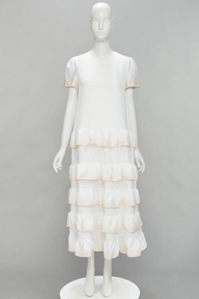 MAJE white pink dip dye ruffle petal tiered midi dress FR38 M For Sale 5
