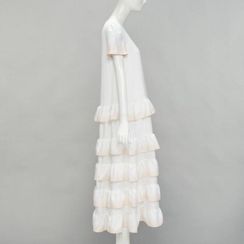 Gray MAJE white pink dip dye ruffle petal tiered midi dress FR38 M For Sale