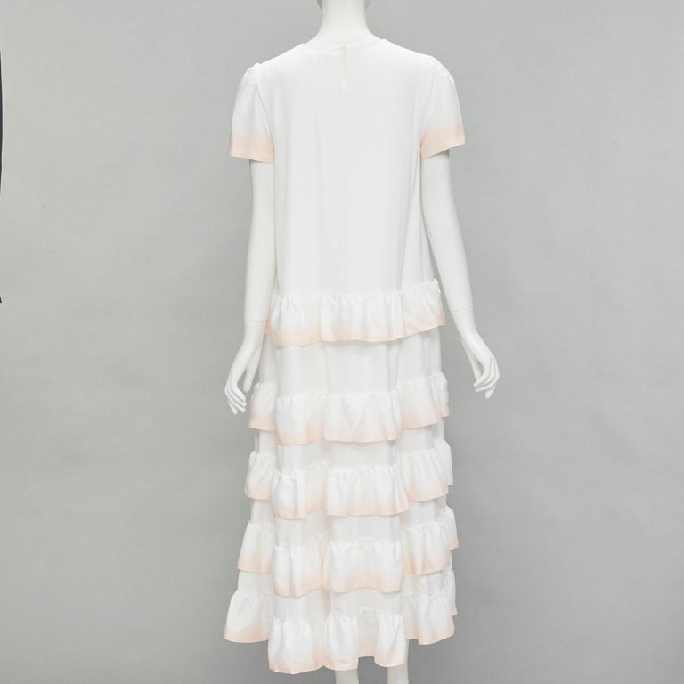 sachin and babi light blue dress MAJE white pink dip dye ruffle petal tiered midi dress FR38 M at 1stDibs