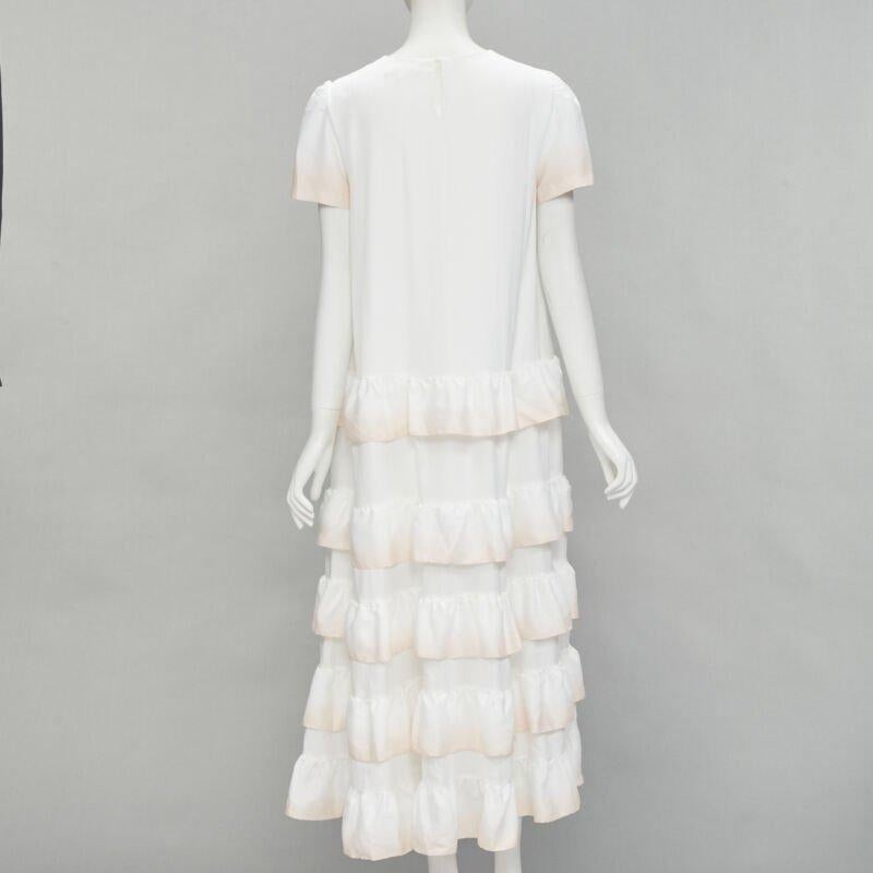 MAJE white pink dip dye ruffle petal tiered midi dress FR38 M In Excellent Condition For Sale In Hong Kong, NT