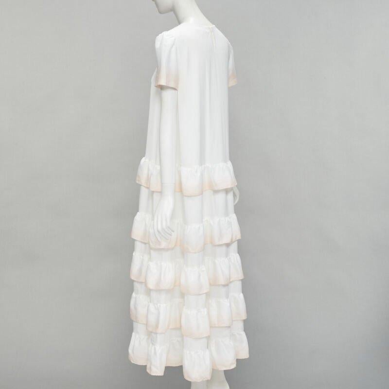 Women's MAJE white pink dip dye ruffle petal tiered midi dress FR38 M For Sale