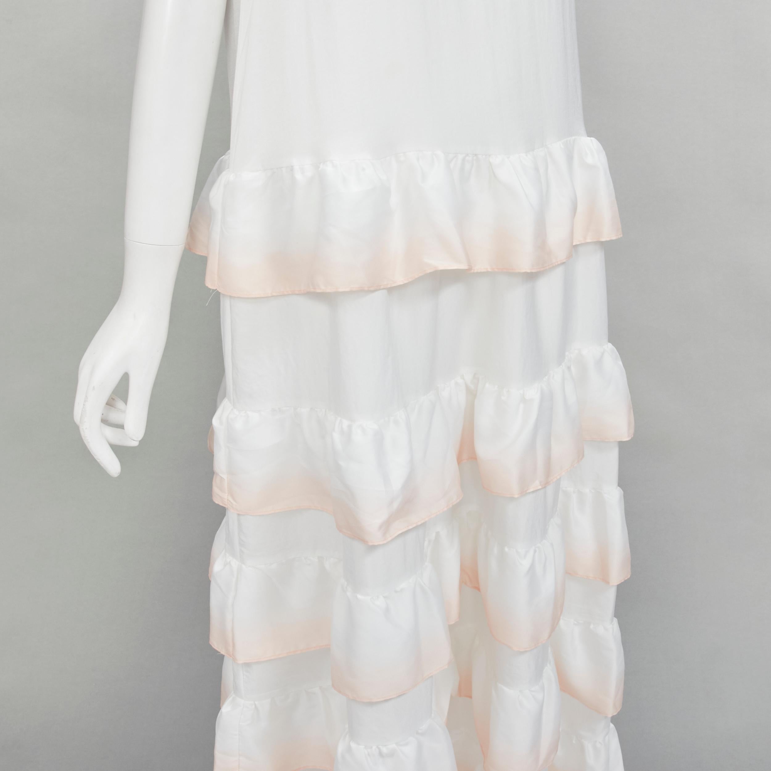 Women's MAJE white pink dip dye ruffle petal tiered midi dress FR38 M For Sale