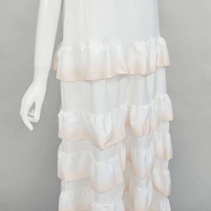 MAJE white pink dip dye ruffle petal tiered midi dress FR38 M For Sale 3