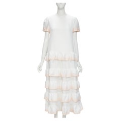 MAJE white pink dip dye ruffle petal tiered midi dress FR38 M