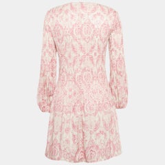 Maje White/Pink Paisley Print Crepe Pleated Mini Dress XS